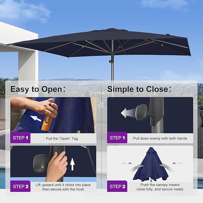 PURPLE LEAF 11 X 11 FT Commercial Square Patio Market Table Sun Umbrella Heavy Duty Semi-Auto Open Reinforced Aluminum Frame for Hotel Restaurant Cafe Poolside Outdoor Dining Garden Business Use Navy Blue