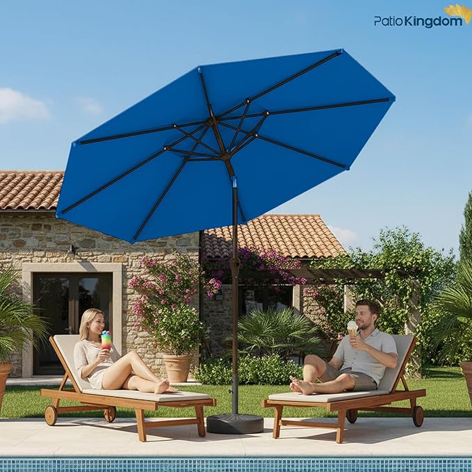9FT Patio Umbrella 2-Tier Outdoor Market Table Umbrella with Push-Button Tilt & Crank | UPF 50+ & Waterproof for Backyard,Garden,Pool,Deck(Royal Blue)