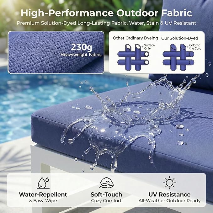 NICESOUL 9 Piece Modern Aluminum Outdoor Patio Furniture Set with Lounge & Fire Pit Table, Large All-Weather Modular Sectional Couch, 29" Wide Deep Seating Conversation Sofa for Poolside, Denim Blue