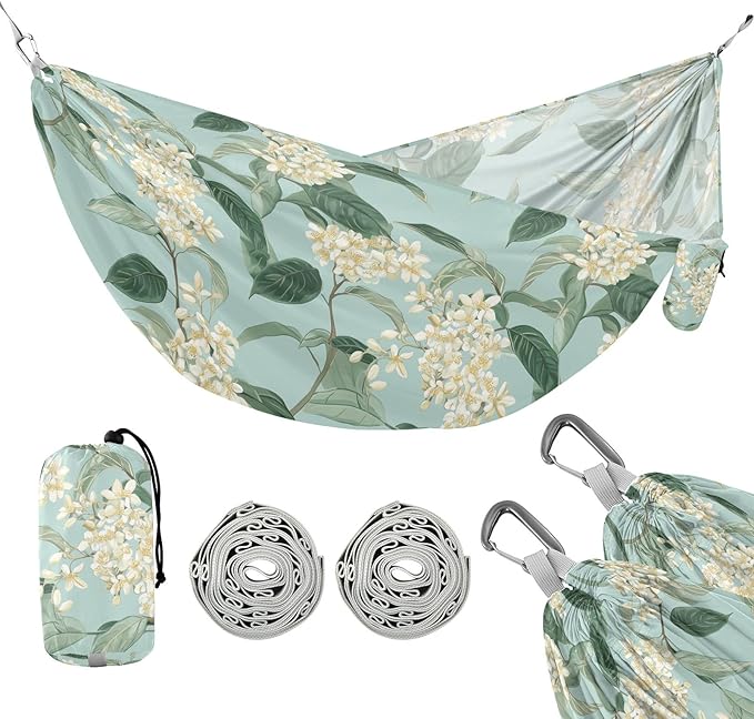 Camping Hammock Outdoor Hammocks for Outside Osmanthus Fragrans Pastel Beach Trees Portable Lightweight with Pockets Tree Straps Indoor