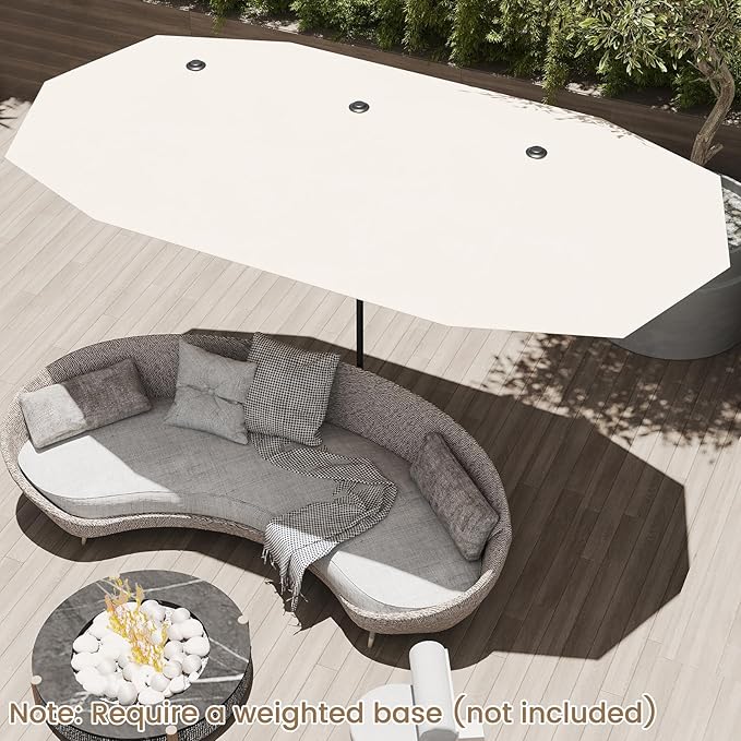 Tangkula 13 FT Large Patio Umbrella, Outdoor Double-Sided Table Market Umbrella w/Crank Handle, 12 Heavy-Duty Ribs, Sun-Protective Rectangular Twin Parasol for Garden Deck Lawn Poolside (Beige)