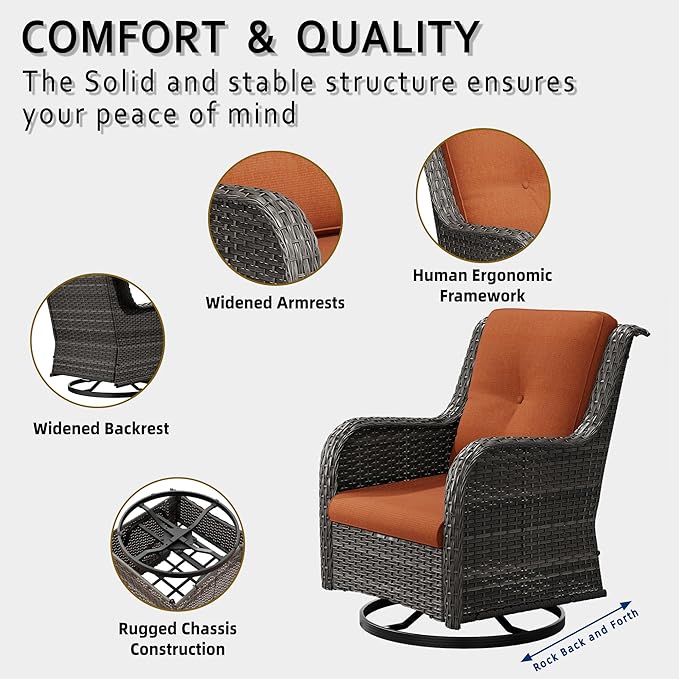 6 Pcs Patio Furniture Set with Fire Table-31'' Fire Pit Table, 1 Side Table, 4 Outdoor Rattan Wicker Conversation Chairs (2 Fixed & 2 Swivel) （Orange）