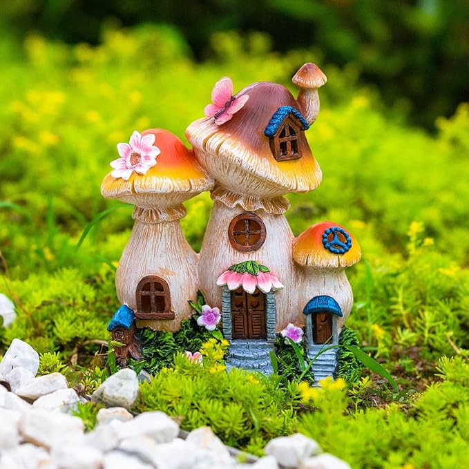 Candieslife Solar Garden Statue Lights Mushroom Mothers Day Decorations Fairy House Figurine Lights, Outdoor Memorial Garden Ornaments Waterproof Decoration for Outside Patio Yard Lawn Decor
