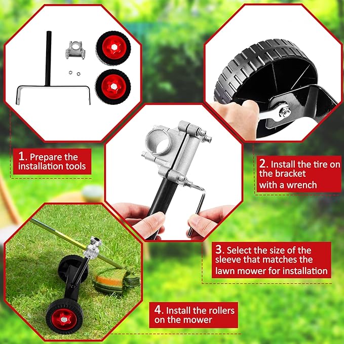 Fabbay Adjustable Support Wheels Auxiliary Wheels 26mm(1 Inch) and 28mm(1.1 inch) Weed Walk Behind String Trimmer for Weed Grass Cutter Gas String Trimmer(Black)