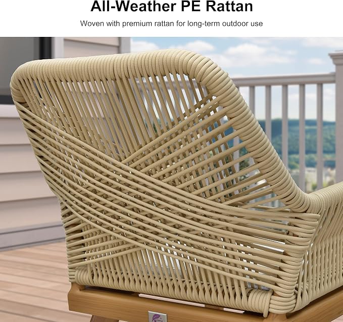 PURPLE LEAF 7 Pieces Outdoor Dining Set All-Weather PE Rattan Outdoor Patio Furniture Set with All Aluminum Frame Rectangular Table and Chairs Set for Lawn Garden Backyard Deck, Teak