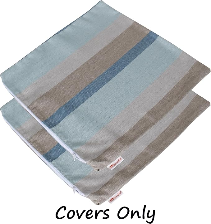 Outdoor/Indoor Sunbrella Throw Pillow Cover Only Square Set of 2 Pieces 18 inch x 18 inch Gateway Mist Stripe - Insert Not Included, Blue/Brown