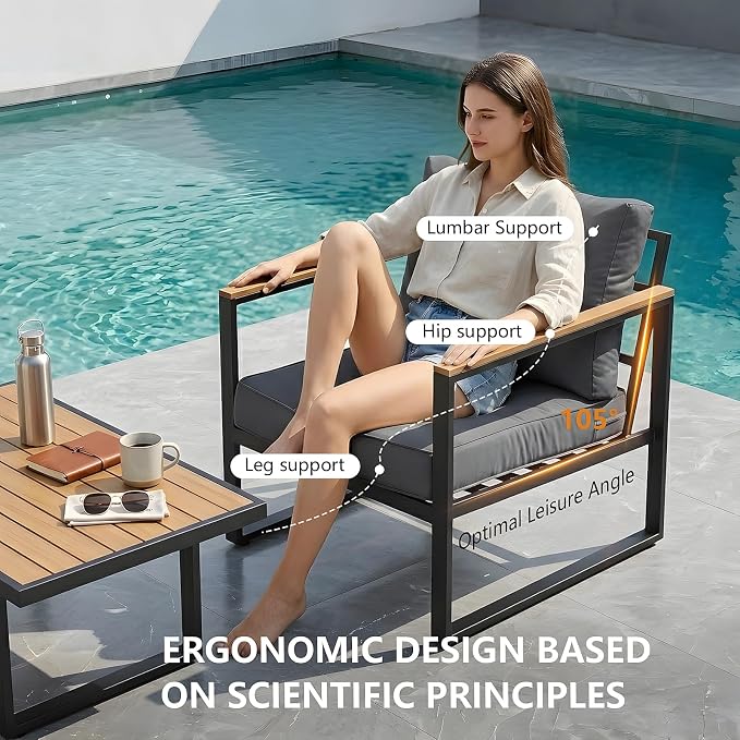 Modern Patio Furniture Set, 4 Pieces Outdoor Conversation Set | Metal Patio Furniture with 4" Washable Foam Cushions, Ships in 1 Box, Gray