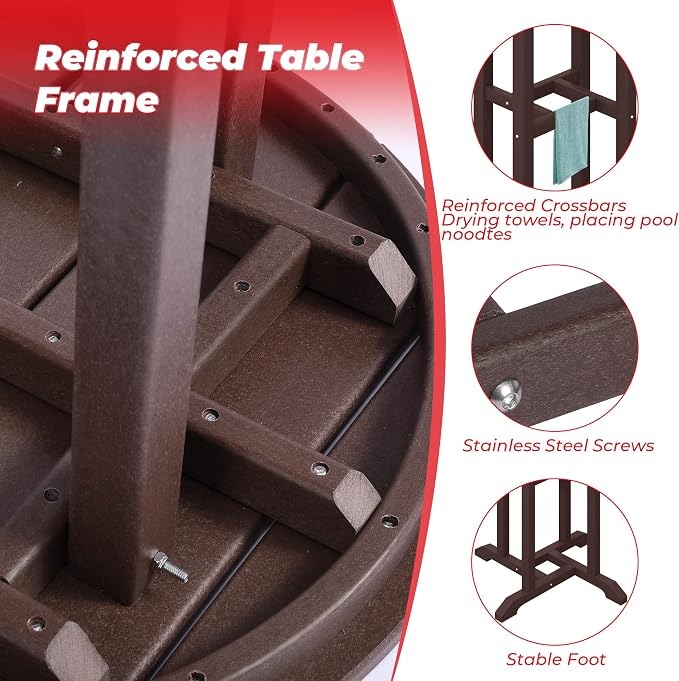 Costaelm Outdoor Bar Table, 37" Counter Height Round Patio Cocktail Bar Table, Patio Bar Table 3-Pieces Set Bistro Dining Table Pub Table for Deck, Backyard, Garden, Dark Brown