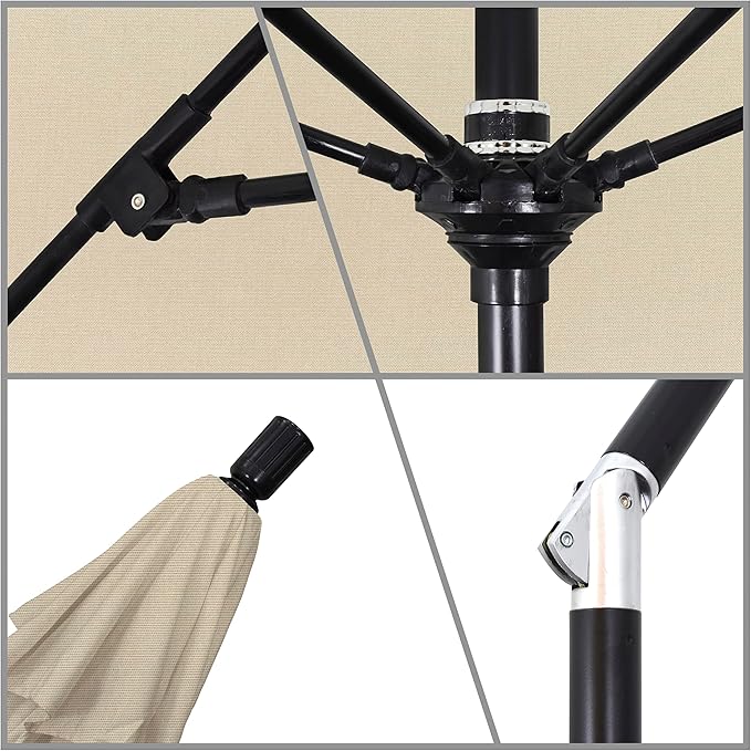 California Umbrella 9' Round Crank Lift, Collar Tilt, Aluminum Pole, Fiberglass Rib Patio Umbrella,