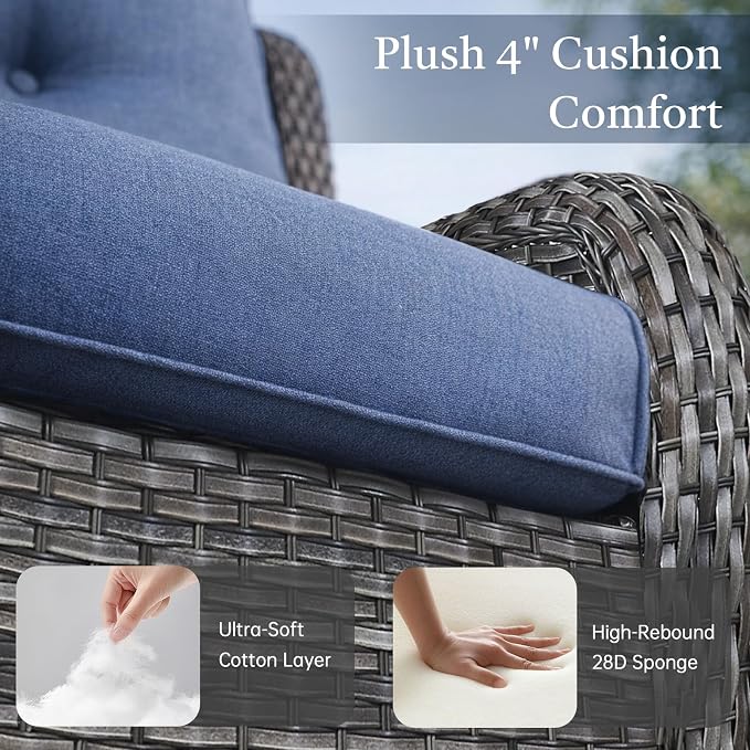 8 Piece Patio Furniture Set with 41" Fire Pit Table - Patio Conversation Set with 4 Inch Thick Cushions and Deep Seating Swivel Glider Chairs Set of 4 & Outdoor Couch for Porch Deck Yard Pool