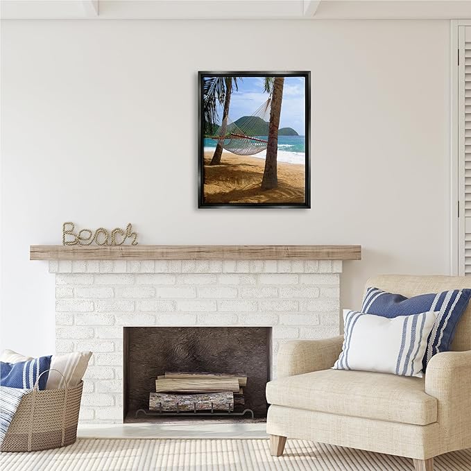 Stupell Industries Hammock on Palm Trees Black Framed Floater Canvas Wall Art Design by Noah Bay