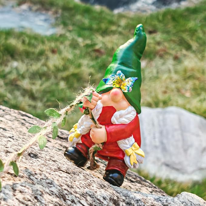 Hanging Gnome Garden Statue Climbing Garden Gnomes Lady with Butterfly Summer Decorations Tree Hugger for Outdoor Home Lawn Patio Yard Birthday Gifts for Mom Women