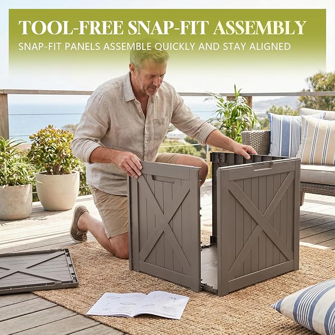 Waterproof Outdoor Storage Box Outside Deck Box Lockable Resin Bench UV Resistant Furniture Cushion Pool Tool Float Bin Patio Garden Porch (Grey, 40 Gallon)