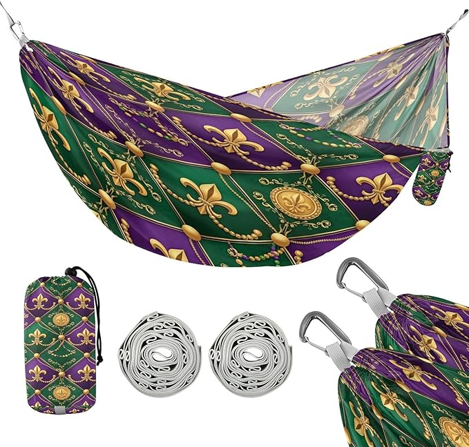 Hammocks for Outside Mardi Gras Elements Camping Hammock Portable Hammocks with Tree Straps and Carry Bag Camping Accessories for Hiking Beach Outdoor