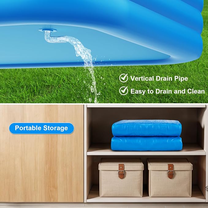 Extra Large Inflatable Pool with Canopy Pump, 145" x 74" x 22" Large Blow Up Pool for Adults Family, Full Size Inflatable Swimming Pool with Big Shade for Backyard Outdoor