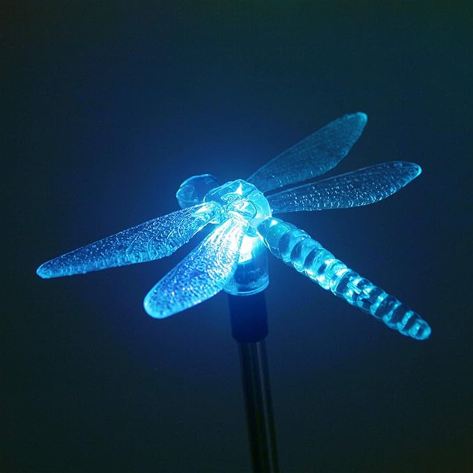 CANDLE CHOICE Solar Powered Landscape LED Lights Outdoor Waterproof Color Changing Garden Stake Lights for Outside Yard Lawn Flowerbed Plant Path Christmas Decorations Figurine Dragonfly 2 Pack