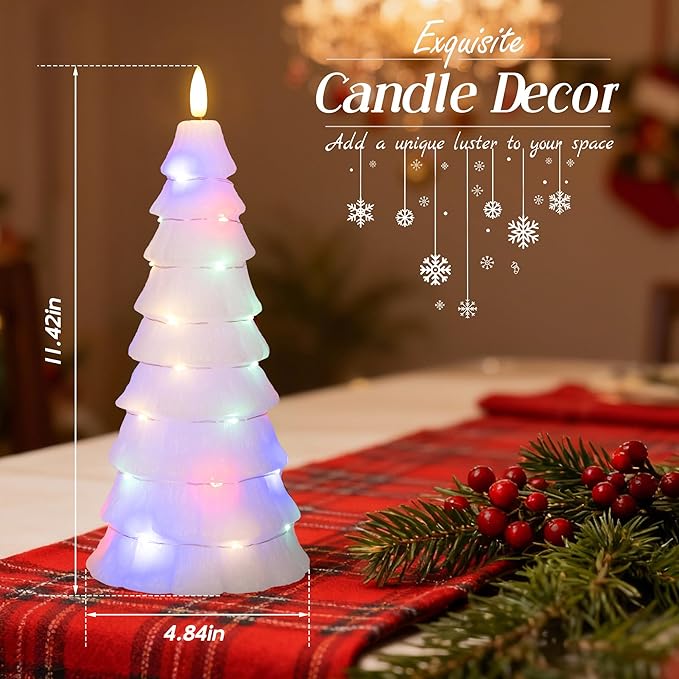 Christmas Tree Candles with Remote, Christmas Flameless Candles with Embedded Star String Fairy Lights, Real Wax Battery Operated Candles, Xmas Flameless Candles for Mantel Decor