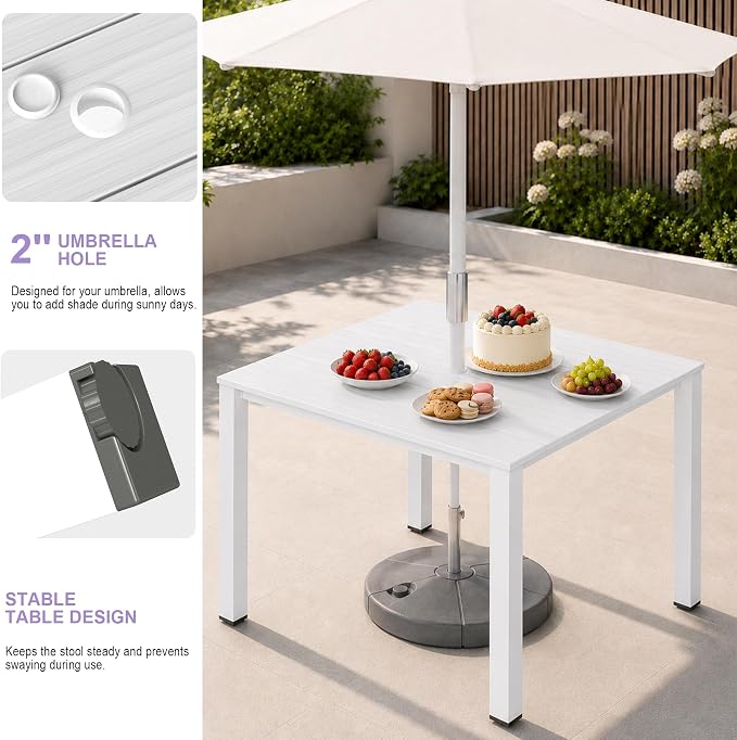 Domi HDPE Outdoor Dining Set, All-Weather Outdoor Dining Table Set of 5 with 2" Umbrella Hole, Outdoor Patio Dining Set for Garden, Poolside, Backyard, Deck, White