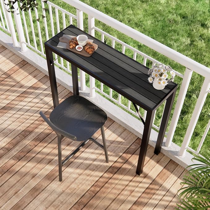 Outdoor Bar Table, 39” Patio Bar Height Table, Bar Counter Pub Dining Table with Waterproof Top for Balcony, Garden, Yard, Poolside (Black)