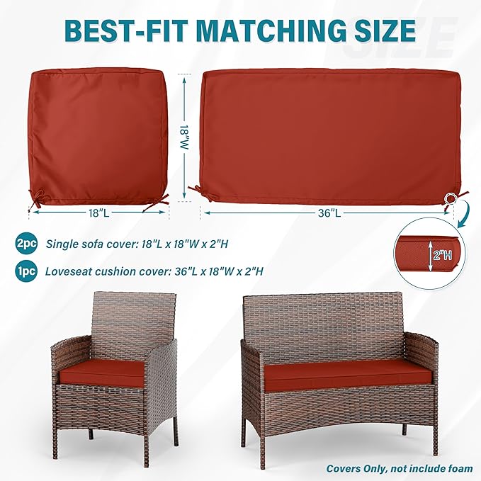 3 Pack of Outdoor Seat Cushion Replacement Set Suitable for 4 Pieces of Wicker Rattan Furniture Terrace Guest Set Sofa Chair (36x18x2, 18x18x2), Only Cover
