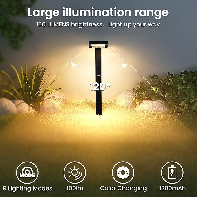 AUDERWIN 4 Pack Color Changing & Sync Smart Solar Pathway Lights, Solar Lights Outdoor Waterproof, 9 Modes (Warm White/Cool White/RGB) Landscape Lighting for Driveway, Walkway, Garden, Yard, Patio
