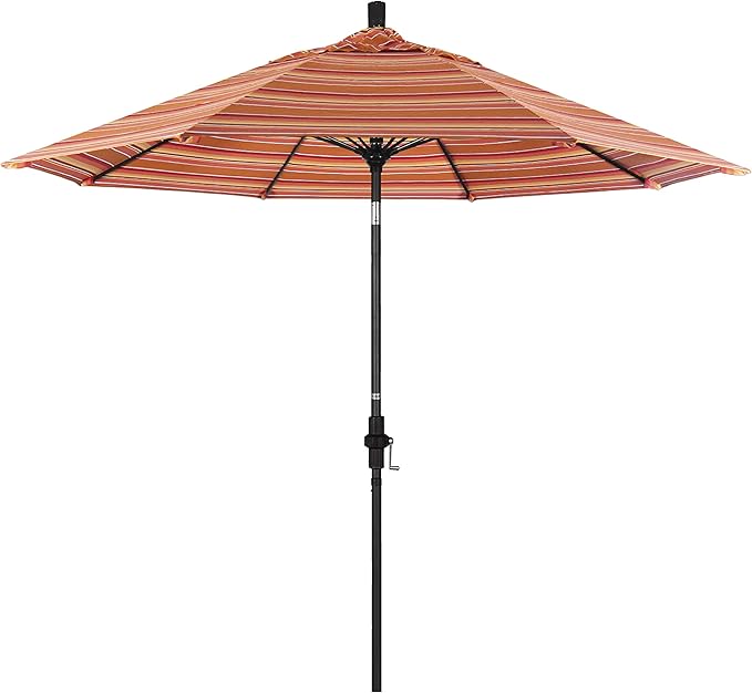 California Umbrella 9' Round Crank Lift, Collar Tilt, Aluminum Pole, Fiberglass Rib Patio Umbrella,