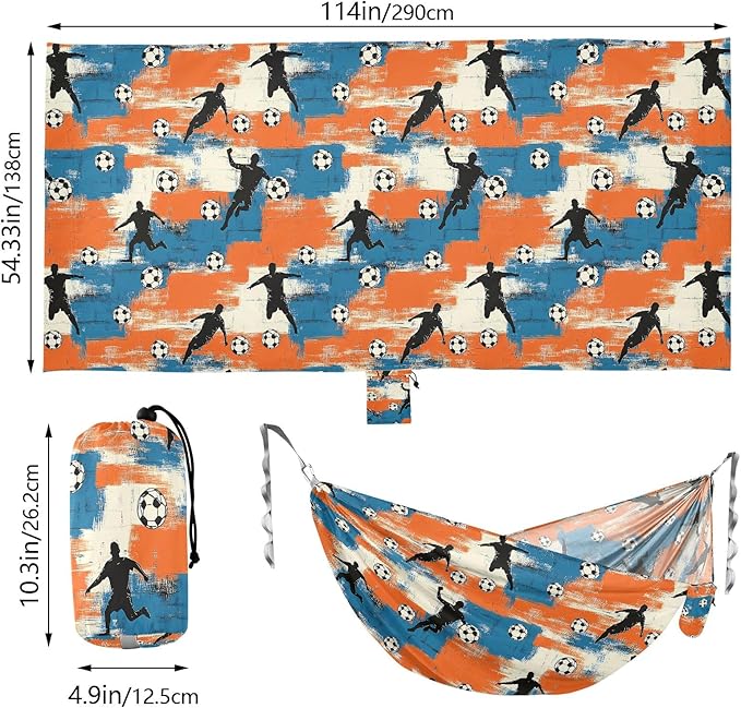 Camping Hammock Outdoor Hammocks for Outside Football Character Silhouette Beach Trees Portable Lightweight with Pockets Tree Straps Indoor