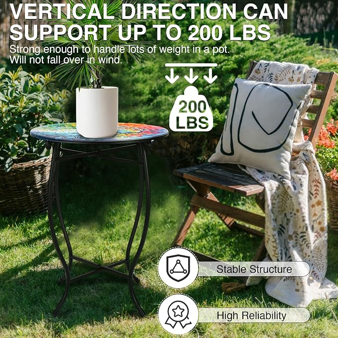 Outdoor Side Table for Small Spaces, 14 Inch Round Metal End Table for Patio Balcony Yard Porch Garden Livingroom, Anti-Rust Waterproof Accent Table for Indoor Outdoor Use, Easy Assembly
