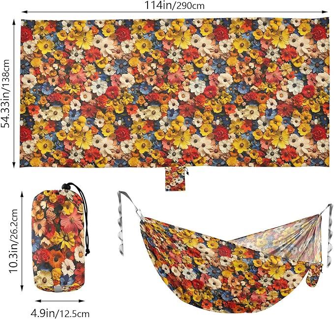 Camping Hammock Outdoor Hammocks for Outside Vivid Flower Beach Trees Portable Lightweight with Pockets Tree Straps Indoor