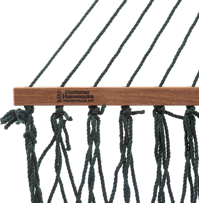 Hatteras Hammocks Small Green DuraCord Rope Hammock – 11 ft. x 45 in., 450 lb Capacity, Cumaru Spreader Bar, Zinc-Plated Hardware, Handcrafted in The USA