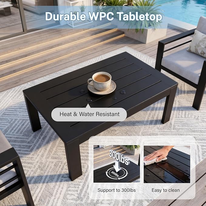 7-Seat Aluminum Patio Furniture Set, 5 Piece Outdoor Conversation Set with 4" Thick Washable Cushions & Coffee Table, Outdoor Sectional Sofa for Backyard, Deck, Porch, Poolside