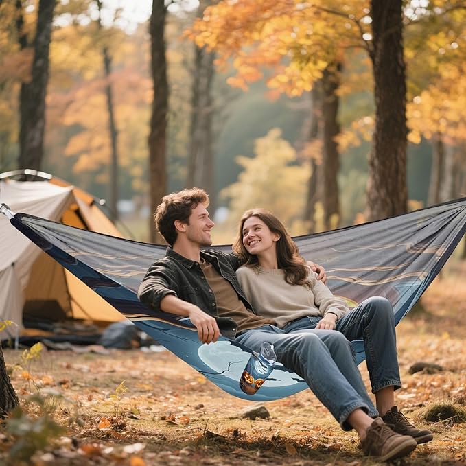 Hammocks for Outside Glowing Jack-o-Lantern Pumpkins Camping Hammock Portable Hammocks with Tree Straps and Carry Bag Camping Accessories for Hiking Beach Outdoor