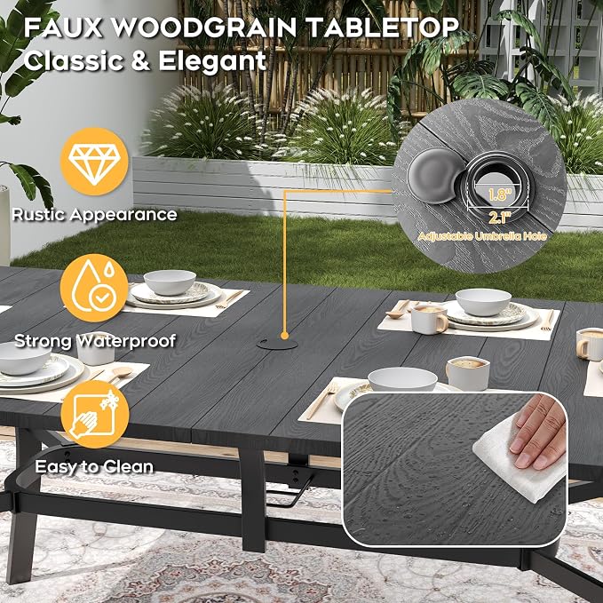 37.8”x37.8” Metal Outdoor Dining Table for 4,Square Patio Dining Table with Adjustable Umbrella Hole,All-Weather Brown Outdoor Patio Table for Porch, Garden, Backyard, Poolside, Lawn