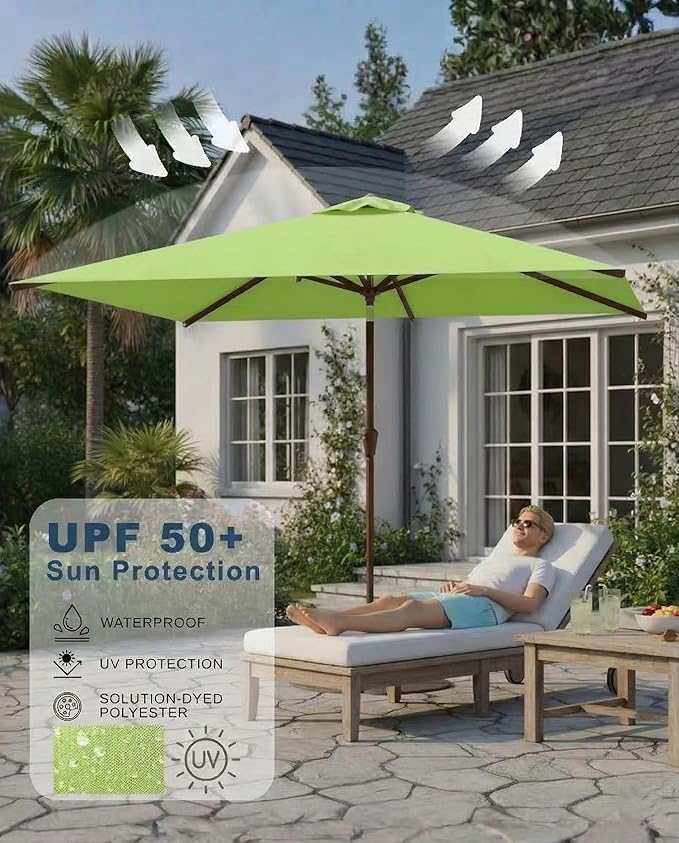 6.5x10FT Patio Umbrella, Outdoor Umbrella with Push Button Tilt and Crank, 8 Sturdy Ribs, UV Protection & Waterproof Market Umbrella for Pool, Backyard, Beach,Deck (Apple Green)