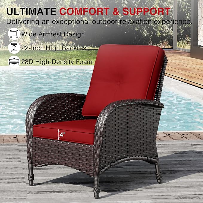 Joyside Wicker Patio Furniture Set, 7 Piece Outdoor Furniture Set with Thickened Cushions, High Back, Deep Seating, Wide Armrest, Rattan Outdoor Chairs for Porch, Deck