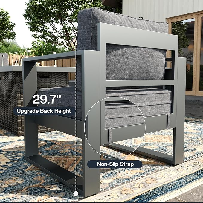 5 Piece Modern Aluminum Patio Furniture Set with Fire Pit Table, Outdoor Patio Sectional Conversation Metal Seating Sets with Olefin Cushion