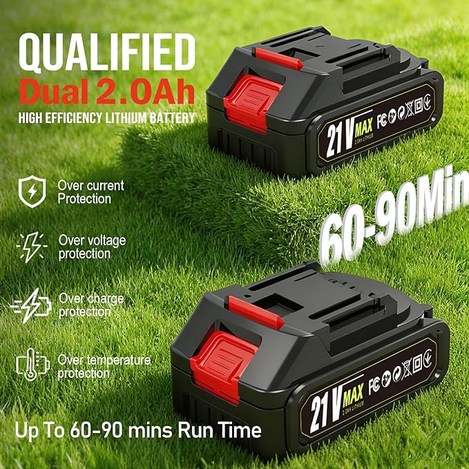 Electric Weed Wacker, 21V Cordless Weed Eater Battery Powered with 2X 2.0Ah Batteries, Charger and Metal Blade, 3 in 1 Lightweight Electric Weed Grass Trimmer Brush Cutter Edger for Lawn Yard Garden