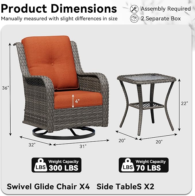 6 Piece Outdoor Wicker Patio Furniture Set, Outdoor Swivel Rocker Patio Chairs Set with Thickened Olefin Cushions, High Back and Deep Seating, Hand-Woven PE Rattan for Porch, Deck