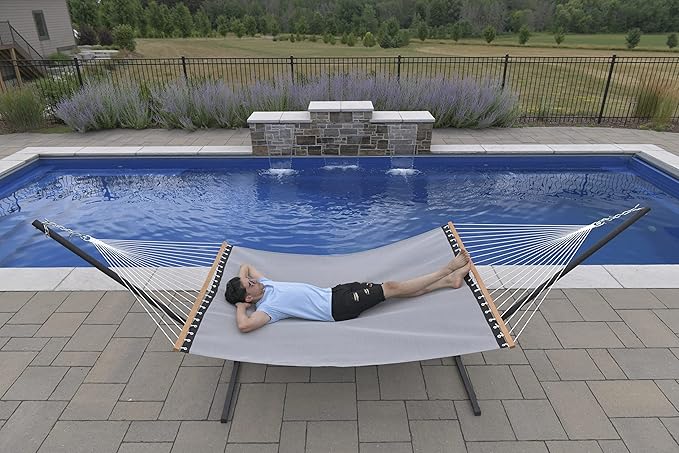 Vivere Quick-Drying Phifertex Fade Resistant Double Poolside Hammock with Spreader Bars (Haven)