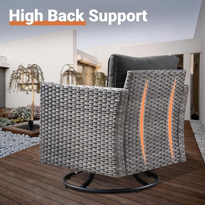 ovios 10 Piece Outdoor Patio Furniture Set with Fire Pit Table,Conversation Sectional Wicker Couch with Swivel Chairs,Modern Outside Sofa for Balcony Backyard, Black