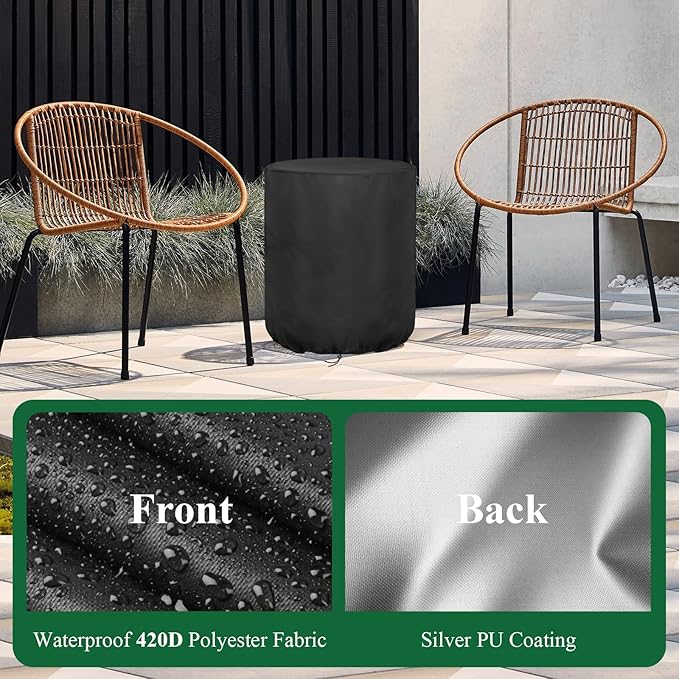 Patio Cool Bar Table Cover for Outdoor Cooler Side Table Cover, Waterproof Round Cover for Outdoor Side Table, Outdoor Patio Bar, Portable Bar,Ice Chest (18.5” D x 20” H)