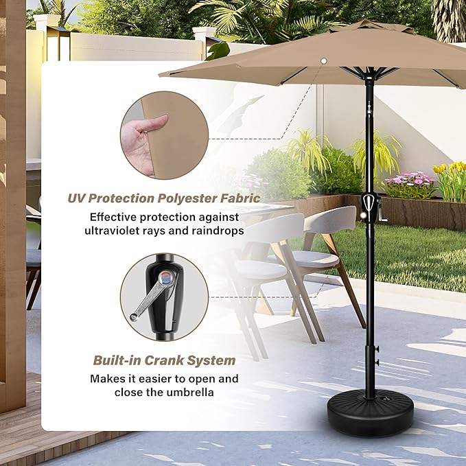 YSSOA 2 Pack 7.5' Patio Umbrella Outdoor Table Market Yard Umbrella with 6 Sturdy Ribs, Tan