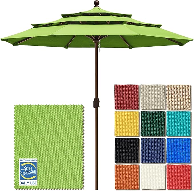 EliteShade USA 10-Year-Non-Fading 11ft 3-Tier Market Patio Umbrella, Commercial Grade Outdoor Table Umbrella with Crank Open, Windproof & UPF 50+ UV Protection, Heavy Duty Ventilation for Garden, Deck, Pool, Backyard, Beach & Bistro, No Tilt, Macaw Green