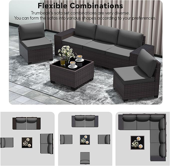 Patio Furniture Set 9 Pieces Outdoor Swivel Rocking Chairs Sofa Set,PE Rattan Wicker Patio Conversation Set with Thickened Cushions and Glass Coffee Table,Grey