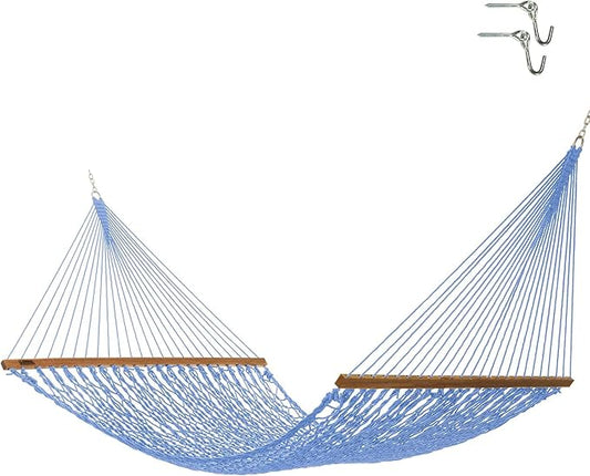 Hatteras Hammocks DC-15CB Executive Coastal Blue Duracord Rope Hammock with Free Extension Chains & Tree Hooks, Handcrafted in The USA, Accommodates 2 People, 450 LB Weight Capacity, 13 ft. x 65 in.