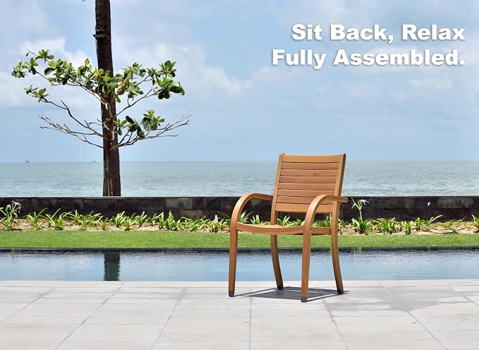 Urban Elements Mykonos 9-Piece Rectangular Patio Furniture Set | 100% Certified Teak Table and Teak Finish Stackable Chairs | Backyard Furniture, Rectangular Outdoor Dining Set