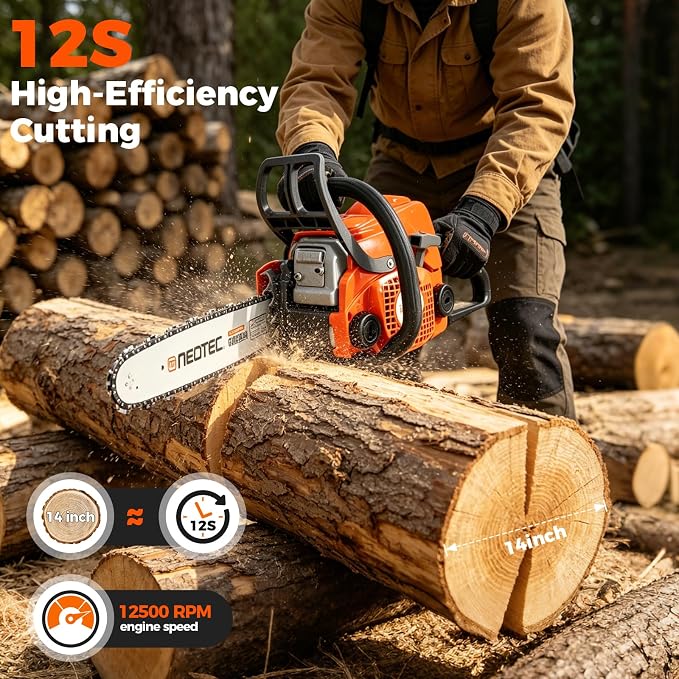 31.8cc Gas Chainsaw, 14 Inch Top Handle Chain Saw, Ergonomic Gas Powered Saw for Home & Outdoor Wood Cutting Tasks, NS832