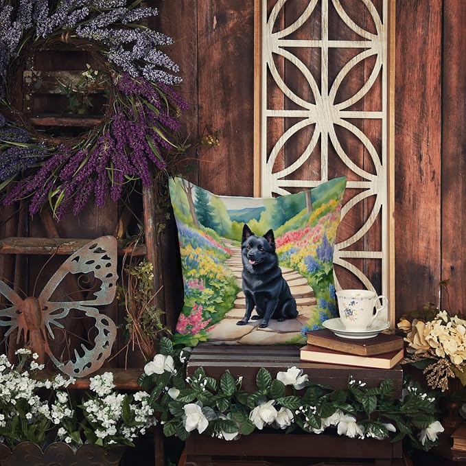 Caroline's Treasures Schipperke Spring Path Throw Pillow Machine Washable, Indoor Outdoor Decorative Pillow for Couch, Bed or Patio, 14Hx14W