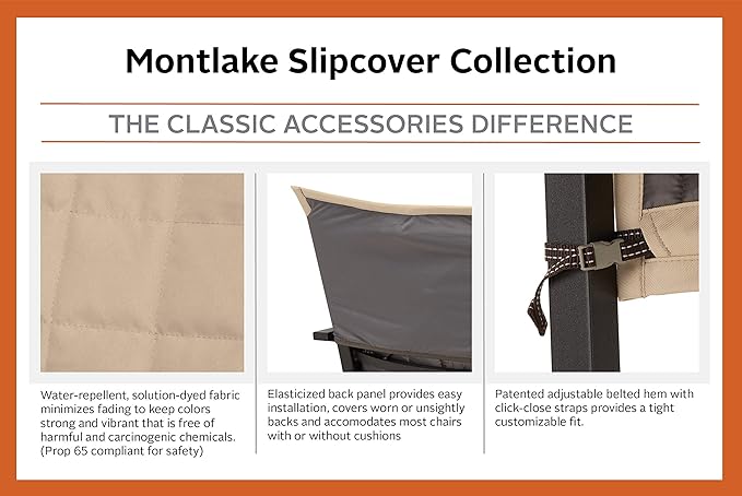 Classic Accessories Montlake Water-Resistant 72 Inch Patio Chaise Lounge Slipcover, Antique Beige, Patio Furniture Covers