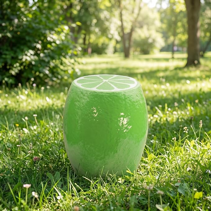 Lime Resin Novelty Stool, Fruit Shaped Plant Stand Side Table Accent Seat, Indoor Outdoor Waterproof Decor, 14.17" H x 12.60" W, Green